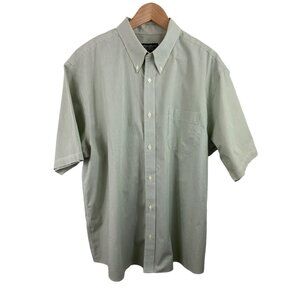 Eddie Bauer Relaxed Fit Men XL Green White Striped Short Sleeve Button Up Shirt